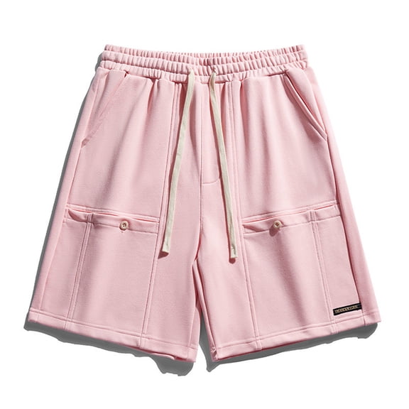 Vibrex Men's Shorts, Men Casual Comfy Fashion Solid Shorts Regular Elastic Waist Beach Pants,Men's Shorts with Zipper Pockets Pink_2XL