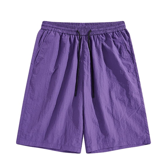 Vibrex Men's Shorts, Men Casual Comfy Fashion Solid Shorts Regular Elastic Waist Beach Pants,Men's Shorts with Zipper Pockets Purple_M