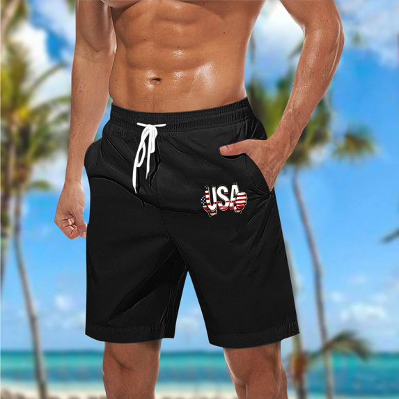 Vibrex Men's Shorts, Men Casual Fashion Print Shorts With Pockets Elastic Waist Beach Pants,Men's Shorts with Zipper Pockets Black_M
