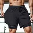 thumbnail image 1 of Vibrex Men's Shorts, Men Solid Color Casual Fashion Loose Sports Three-quarter Pants Drawstring Double Layer Exercise Shorts Pants, Black_S, 1 of 9