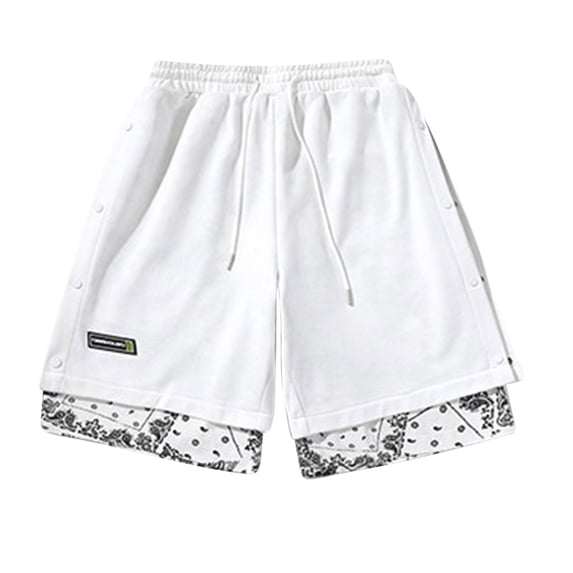 Vibrex Men's Shorts, Men's Double-layer Trendy Printed Casual Sports Shorts, White_2XL