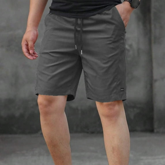 Vibrex Men's Shorts, Men's Drawstring Layer Loose Straight Leg Five Quarter Shorts,Summer Shorts Men Comfortable Gray_2XL