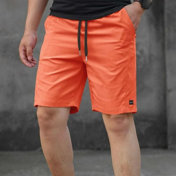 Vibrex Men's Shorts, Men's Drawstring Layer Loose Straight Leg Five Quarter Shorts,Summer Shorts Men Comfortable Orange_L