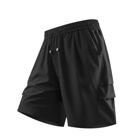 Vibrex Men's Shorts, Men's Solid Color Polyester Shorts Outdoor Sports Versatile And Casual Five Quarter Pants, Black_XL