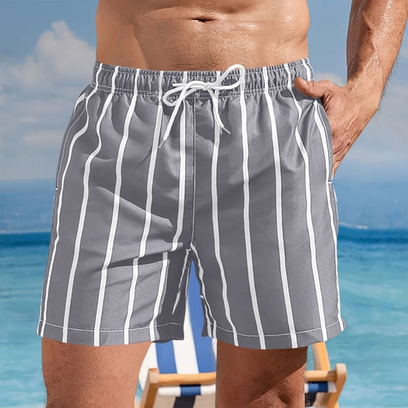 Vibrex Men's Shorts, Men's Special Print Drawstring Waistband Beach Casual Pocket Trouser Shorts Pants, Gray_5XL