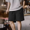 thumbnail image 1 of Vibrex Men's Shorts, Summer Men's Casual And Fashionable Solid Color Drawstring Elastic Waist Shorts,Men's Shorts with Zipper Pockets Black_L, 1 of 9