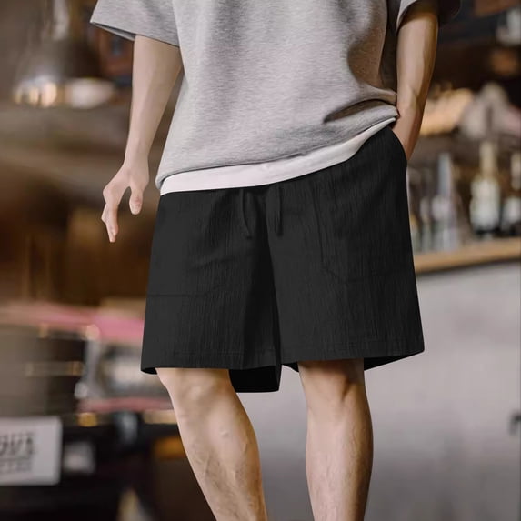 Vibrex Men's Shorts, Summer Men's Casual And Fashionable Solid Color Drawstring Elastic Waist Shorts,Men's Shorts with Zipper Pockets Black_L