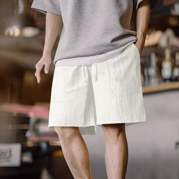 Vibrex Men's Shorts, Summer Men's Casual And Fashionable Solid Color Drawstring Elastic Waist Shorts,Men's Shorts with Zipper Pockets White_M