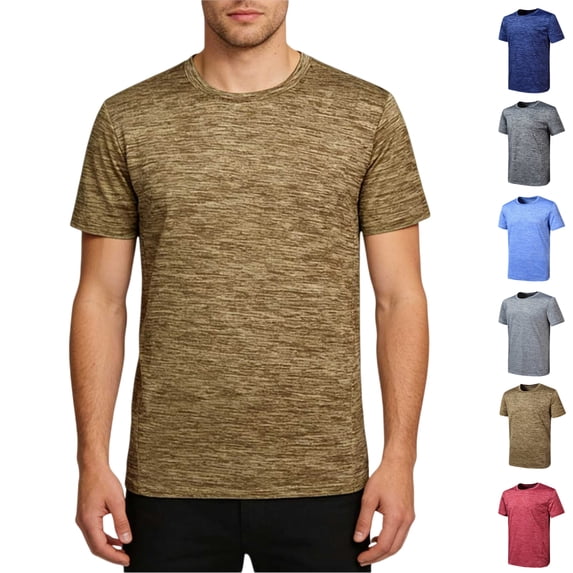 Vibrex Men's Solid Color Ice Silk Loose Breathable Round Neck Short Sleeve Sports T-shirt for Gym & Daily Casual,Khaki_L