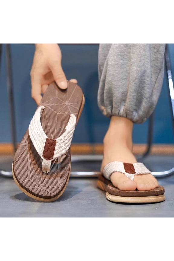 Men's Thick-Soled Flip Flops Plus-Size, Non-Slip Wear-Resistant Rubber Thong Sandals, Comfortable Trendy Beach Slippers, Big Sizes Available for Spring & Summer with Arch Support,6-6.5