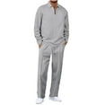 thumbnail image 1 of Vibrex Men's Tracksuit 2 Piece Sweatsuit Track Suit V Neck Lapel Long Sleeve Tops Jogging Pants Casual Outfits For Men Outdoor Comfy Top Elastic Waist Drawstring Long Pants with Pocket, 1 of 9