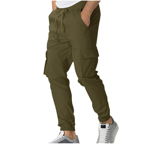 Vibrex Mens Cargo Pants Casual Jogger Multi Pockets Outdoor Hiking Work Sweatpants Drawstring Tapered Leg Mens Stretch Elastic Waist Sweatpants Lightweight Workout Joggers for Men Running Pants