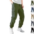 thumbnail image 1 of Vibrex Mens Casual Joggers Solid Color Pants Drawstring Cargo Pants Hiking Outdoor Twill Track Jogging Sweatpants Pants Elastic Waist Foot Binding Daily Commuting Street Fashion Pants, 1 of 6