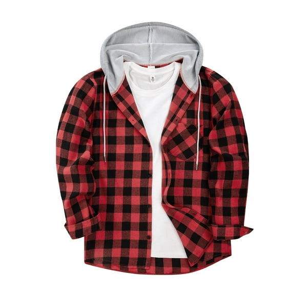 Vibrex Mens Hoodie Drawstring Hood Sweatshirts Long Sleeve Drawstring Hooded Shirt with Pockets Soft Hoodies for Men Flannel Shirt Casual Button Down Plaid Jacket Shirts Stylish Long Sleeve Shirts
