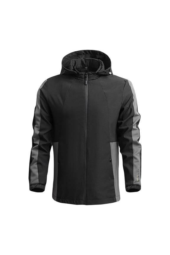 Mens Windproof Jacket Waterproof Lightweight Hiking Sport Jacket for Men Hooded Windbreaker Raincoat Color Blocking Detachable Hooded Sports Long Sleeved Jacket with Pocket Warm Coats