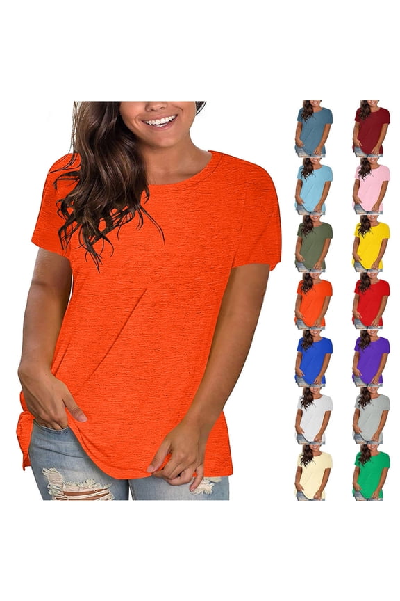 Oversized Summer Solid Color T Shirts for Women Fashion Workout Plus Size Tops Short Sleeve Beach Vacation Gym Clothes Womens Round Neck Causal Fashion Basic Tee Athletic Tops for Women