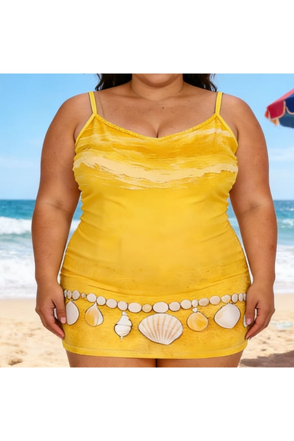 Plus Size Dresses Women's Vacation Stretch Printed Sundress Flowy Casual Maxi Dresses Yellow_3XL