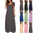 thumbnail image 1 of Vibrex Plus Size House Dresses Business Casual Outfits Short Sleeve Round Neck Loose Solid Color Long Bodycon Maxi Dress Elegant Curvy Long Form-Fitting Dress Casual Summer Dresses for Women, 1 of 6