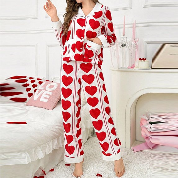 Vibrex Plus Size Pajama Sets for Women,Women’s Fashion V-Neck Pocket Print Long Sleeves Trousers Pajama Sets Pajamas Set Oversized 2 Piece Outfits