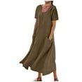 thumbnail image 1 of Vibrex Plus Size Short Sleeve Round Neck Loose Solid Color Long Dress Form-Fitting Dress with Pocket Casual Summer Dresses for Women House Dresses Business Casual Outfits Flowy Dresses for Women, 1 of 6