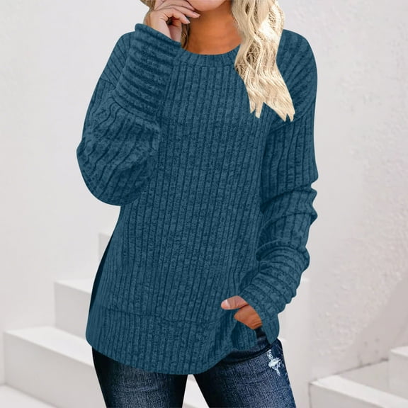 Vibrex Plus Size for Womens Fall Tops Crew Neck Long Sleeve Sweaters Women's Casual Fashion Solid Color Round-neck Fall/Winter Long Sleeve Blouse Shirts Top Pullover Tops