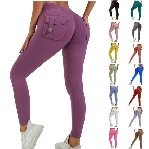 Vibrex Plus Size Womens Flare Yoga,Women'S Solid Color Pocket Hip Lift Fitness High Waist Elastic Exercise Yoga Pants Long Pants Leggings Compression Pants