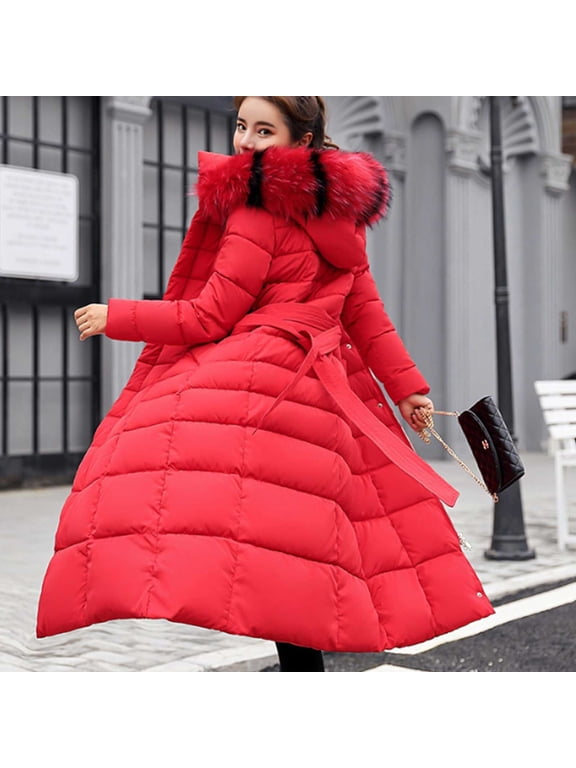 Quilted Jacket Women's Extended Length Coat Women's Over-the-knee Loose Cold-proof Warm Thickened Hooded Down Jacket Thermal Warm Winter Outerwear Long Puffer Jacket