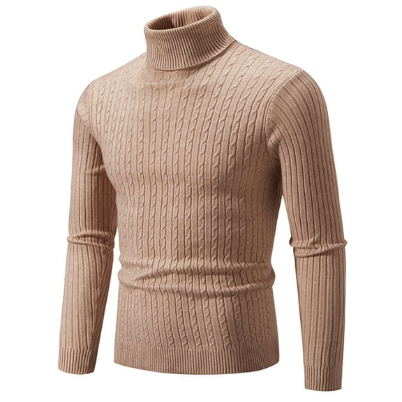 Vibrex Ribbed Long Sleeve Tops for Men Knitwear Turtleneck Neck Solid Color Streak Elastic Pullover Casual Comfortable Thermal Top Fitted Lightweight Sweater Fall Winter Soft Knit Top Plus Size