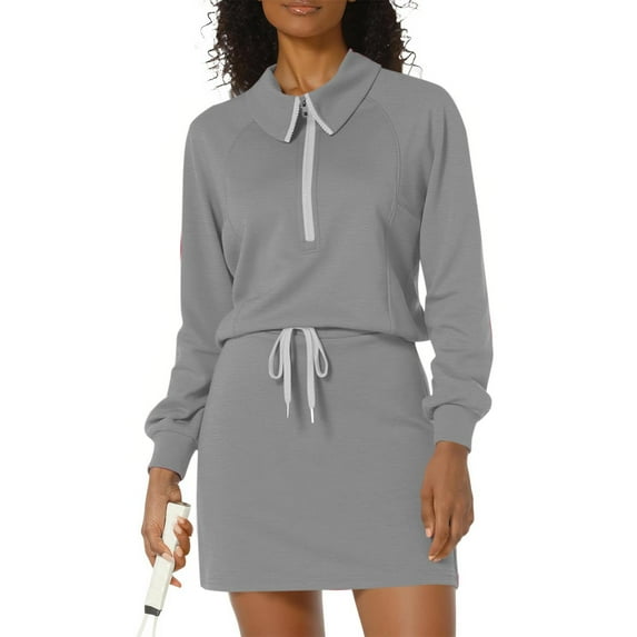 Vibrex Set for Women Outfit Women's Fashion Women Solid Color Half Zip Long Sleeve Top Mid-Calf Dress Breathable Fall Stretchable Oversized Soft Warm Lightweight Workout Sweatshirt Set Trendy