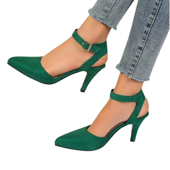 Vibrex Shoes for Women Dressy Casual Women's Summer Large Size Suede Hollow Ankle Buckle Fashion Outside Wearing Women's High Heels Solid Color Pointed Sandals Ankle Strap Short Sandalswith Buckle