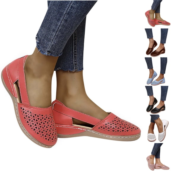 Vibrex Shoes for Women Hollow Out Casual Shoes Solid Color Round Head Comfortable Sandals Shoes Women’s Flats Shoes Loafer Summer Sandals for Women Wedges Orthopedic Sandals Vintage Sandals