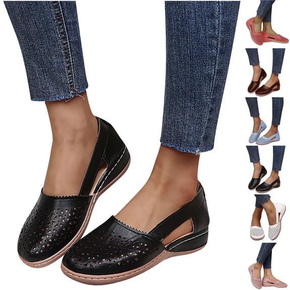 Vibrex Shoes for Women Hollow Out Casual Shoes Solid Color Round Head Comfortable Sandals Shoes Women’s Flats Shoes Loafer Summer Sandals for Women Wedges Orthopedic Sandals Vintage Sandals