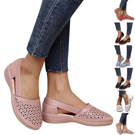 Vibrex Shoes for Women Hollow Out Casual Shoes Solid Color Round Head Comfortable Sandals Shoes Women’s Flats Shoes Loafer Summer Sandals for Women Wedges Orthopedic Sandals Vintage Sandals