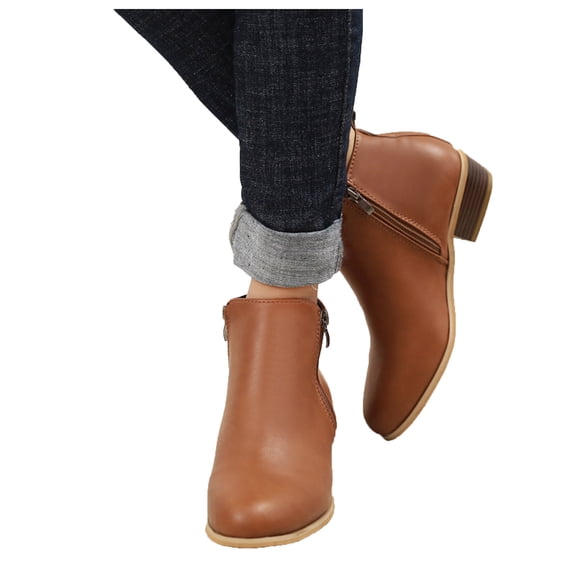 Vibrex Shoes for Women Solid Color Zip Low Heel Comfortable Casual Shoes Women's Ankle Boots Fashion Short Booties with Wide Widths Round Toe Casual Short Booties with Side Zipper Work Boots