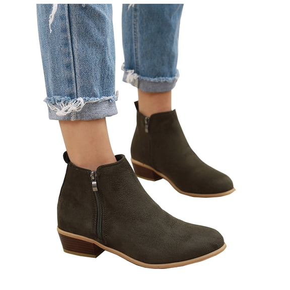 Vibrex Shoes for Women Solid Color Zip Low Heel Comfortable Casual Shoes Women's Ankle Boots Fashion Short Booties with Wide Widths Round Toe Casual Short Booties with Side Zipper Work Boots