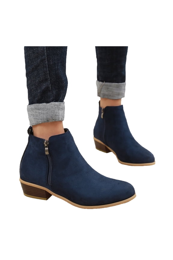 Shoes for Women Solid Color Zip Low Heel Comfortable Casual Shoes Women's Ankle Boots Fashion Short Booties with Wide Widths Round Toe Casual Short Booties with Side Zipper Work Boots