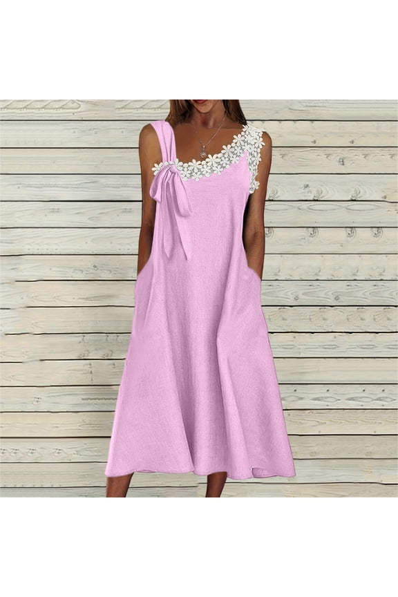 Sun Dresses for Women Women's Summer Casual Dress Gradual Sleeveless Neck V-Neck Long Dress Vacation Sundress Gray_S