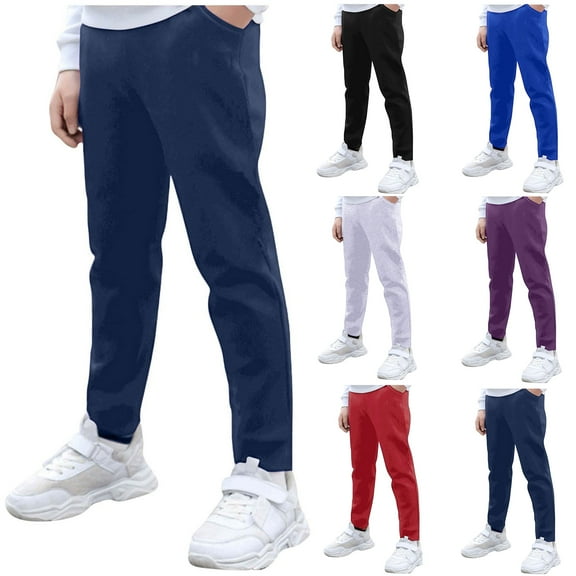 Vibrex Sweatpants Boy’s Solid Color Pants with Pockets Boys' Athletic Sweatpants Kids Lightweight Joggers Active Running Pants Pull On Skinny Fit Stretch Pants School Uniform for Kids