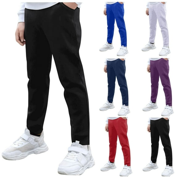 Vibrex Sweatpants Boy’s Solid Color Pants with Pockets Boys' Athletic Sweatpants Kids Lightweight Joggers Active Running Pants Pull On Skinny Fit Stretch Pants School Uniform for Kids