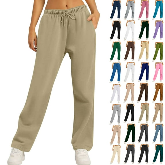 Vibrex Sweatpants for Women Plus Size Women's Casual Solid Color Drawstring Elastic Waist Sweatpants with Side Pockets Sports Sweatpants Long Pants Comfortable Lounge Pants for Spring and Winter