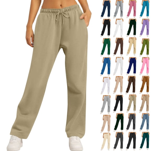 Vibrex Sweatpants for Women Plus Size Women's Casual Solid Color Drawstring Elastic Waist Sweatpants with Side Pockets Sports Sweatpants Long Pants Comfortable Lounge Pants for Spring and Winter