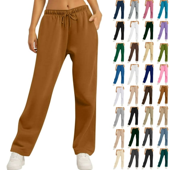 Vibrex Sweatpants for Women Plus Size Women's Casual Solid Color Drawstring Elastic Waist Sweatpants with Side Pockets Sports Sweatpants Long Pants Comfortable Lounge Pants for Spring and Winter