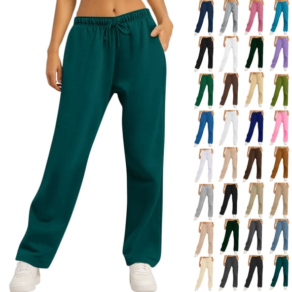 Vibrex Sweatpants for Women Plus Size Women's Casual Solid Color Drawstring Elastic Waist Sweatpants with Side Pockets Sports Sweatpants Long Pants Comfortable Lounge Pants for Spring and Winter