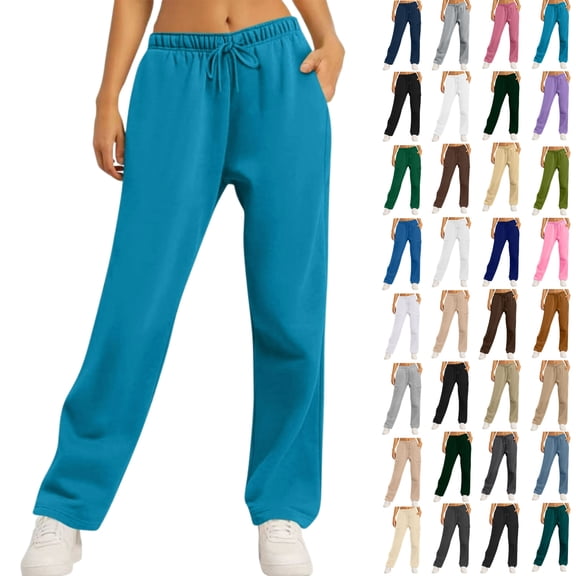 Vibrex Sweatpants for Women Plus Size Women's Casual Solid Color Drawstring Elastic Waist Sweatpants with Side Pockets Sports Sweatpants Long Pants Comfortable Lounge Pants for Spring and Winter