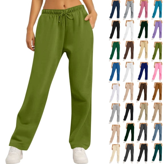 Vibrex Sweatpants for Women Plus Size Women's Casual Solid Color Drawstring Elastic Waist Sweatpants with Side Pockets Sports Sweatpants Long Pants Comfortable Lounge Pants for Spring and Winter