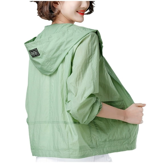 Vibrex Sweatshirt Jacket Women's Solid Color Sunscreen Suit with Pocket Zipper Long Sleeved Hooded Casual Fashion Outwear Tops Trendy Lightweight Full Zip Up Top Fall Soft Sport Casual Clothes