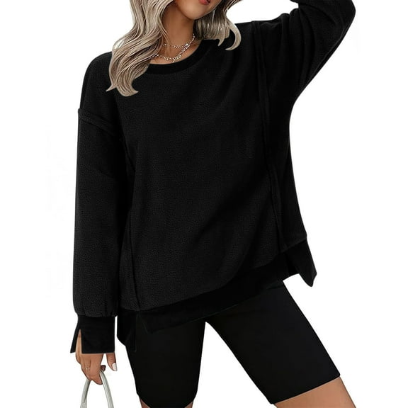 Vibrex Sweatshirts for Women Plain Women Causal Fleece Jacket Pullover Crewneck Fuzzy Blouse Tops Long Sleeve Warm Thick Fall Winter Coats Sweatshirt
