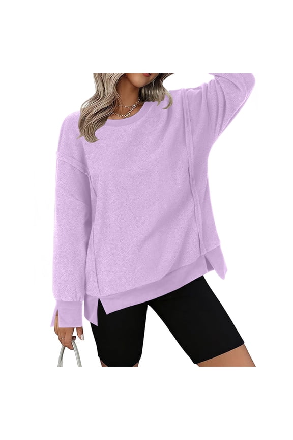 Sweatshirts for Women Plain Women Causal Fleece Jacket Pullover Crewneck Fuzzy Blouse Tops Long Sleeve Warm Thick Fall Winter Coats Sweatshirt
