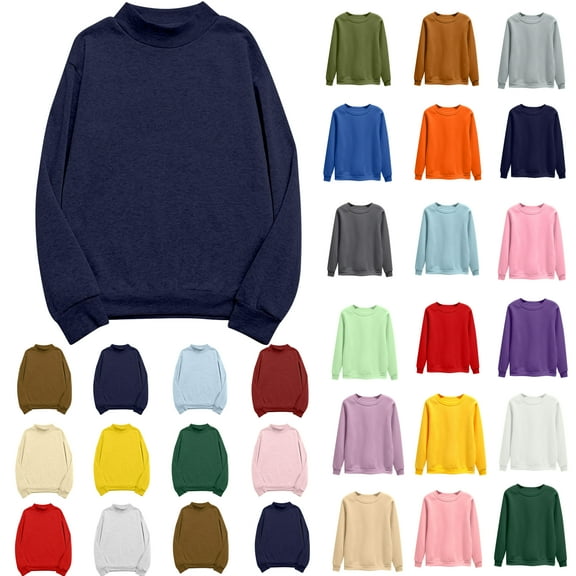 Vibrex Sweatshirts for Women Plus Size,Women's Oversized Round Neck Sweatshirts Long Sleeve Turtleneck Velvet Sweatshirt 02-Navy_2XL