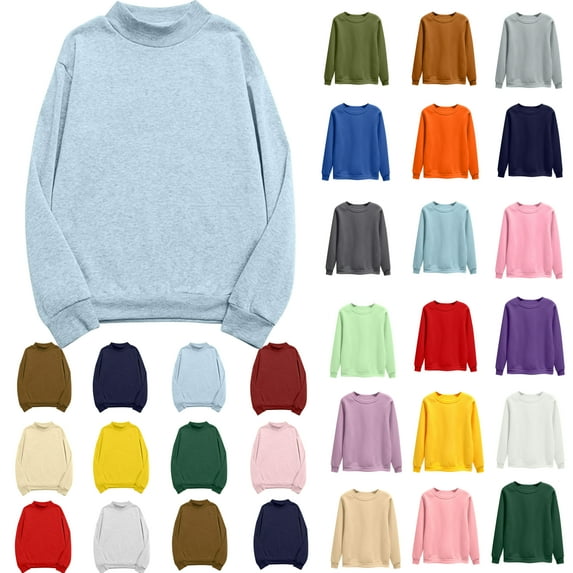Vibrex Sweatshirts for Women Plus Size,Women's Oversized Round Neck Sweatshirts Long Sleeve Turtleneck Velvet Sweatshirt 02-Sky Blue_M